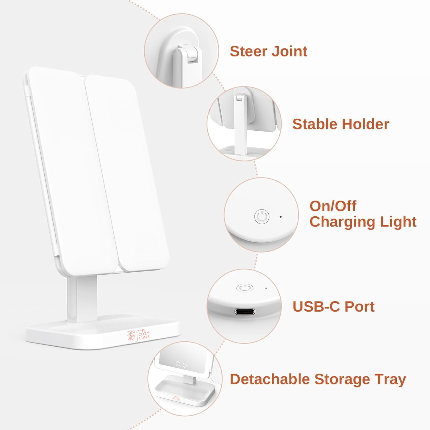 LunaGlow™ Trifold LED Makeup Mirror