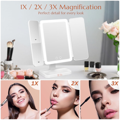 LunaGlow™ Trifold LED Makeup Mirror