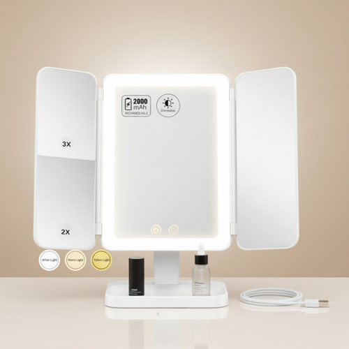 LunaGlow™ Trifold LED Makeup Mirror